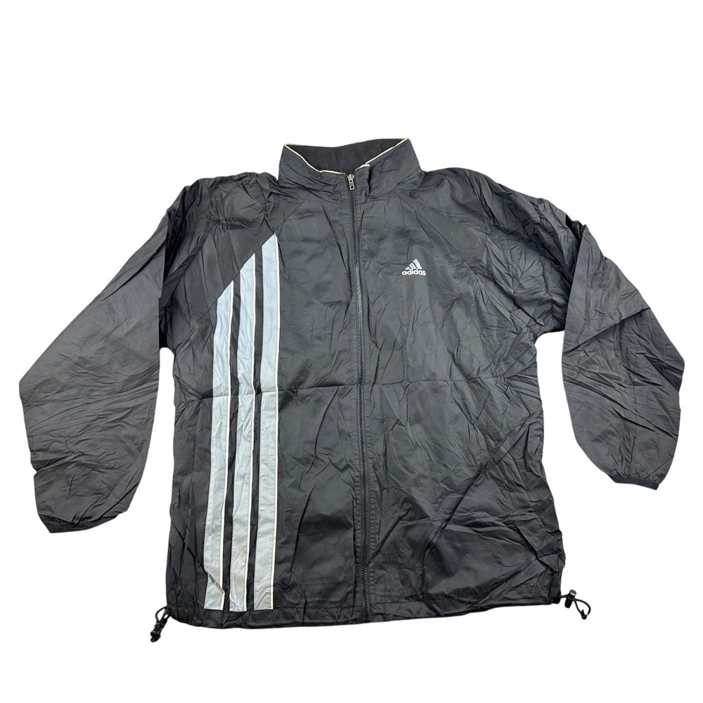 Vintage Adidas Windbreaker Jacket Men L Black Full Zip Three Stripes Sportswear